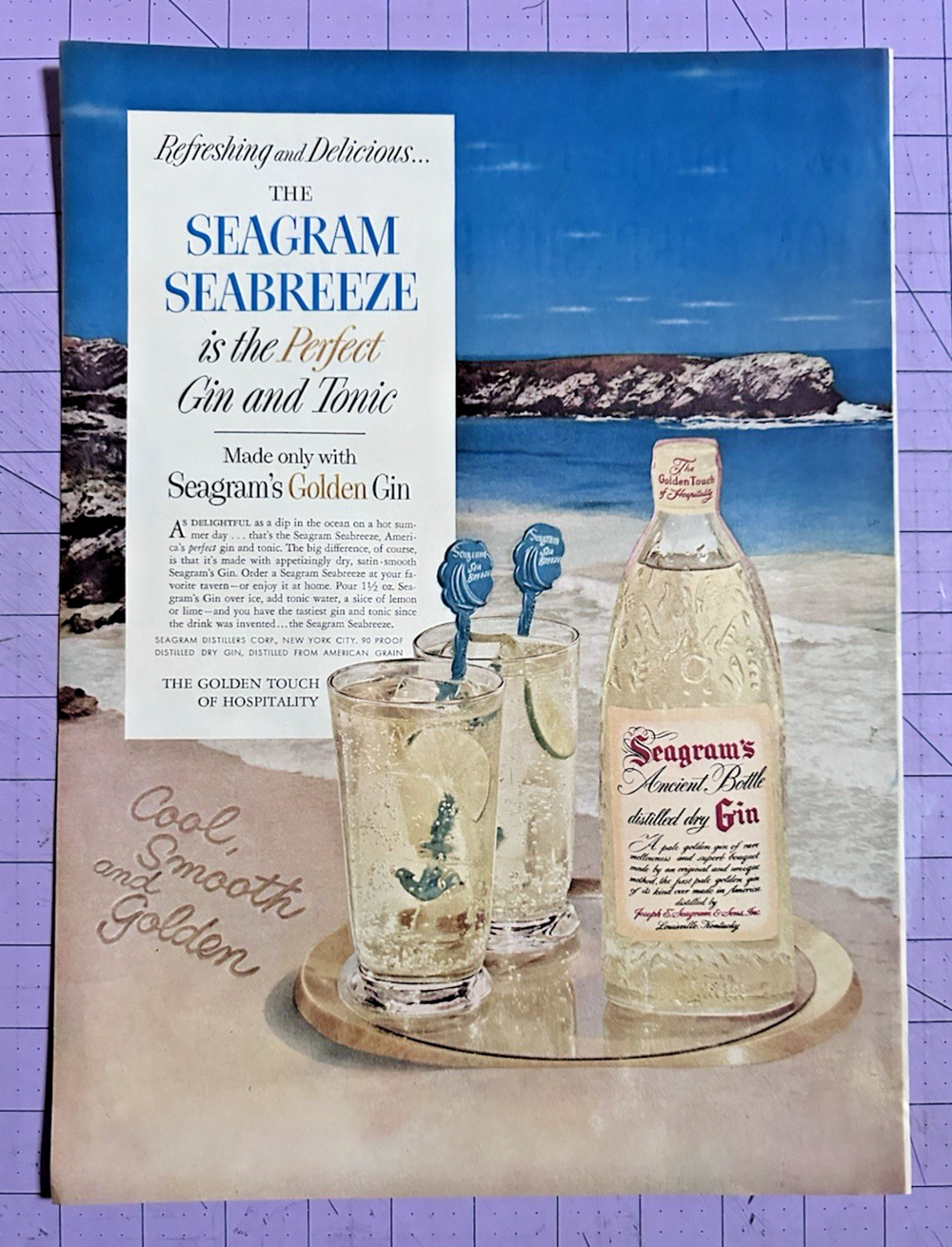 1954 Seagrams Gin: Seagram Seabreeze, Gin and Tonic Vintage Print Ad